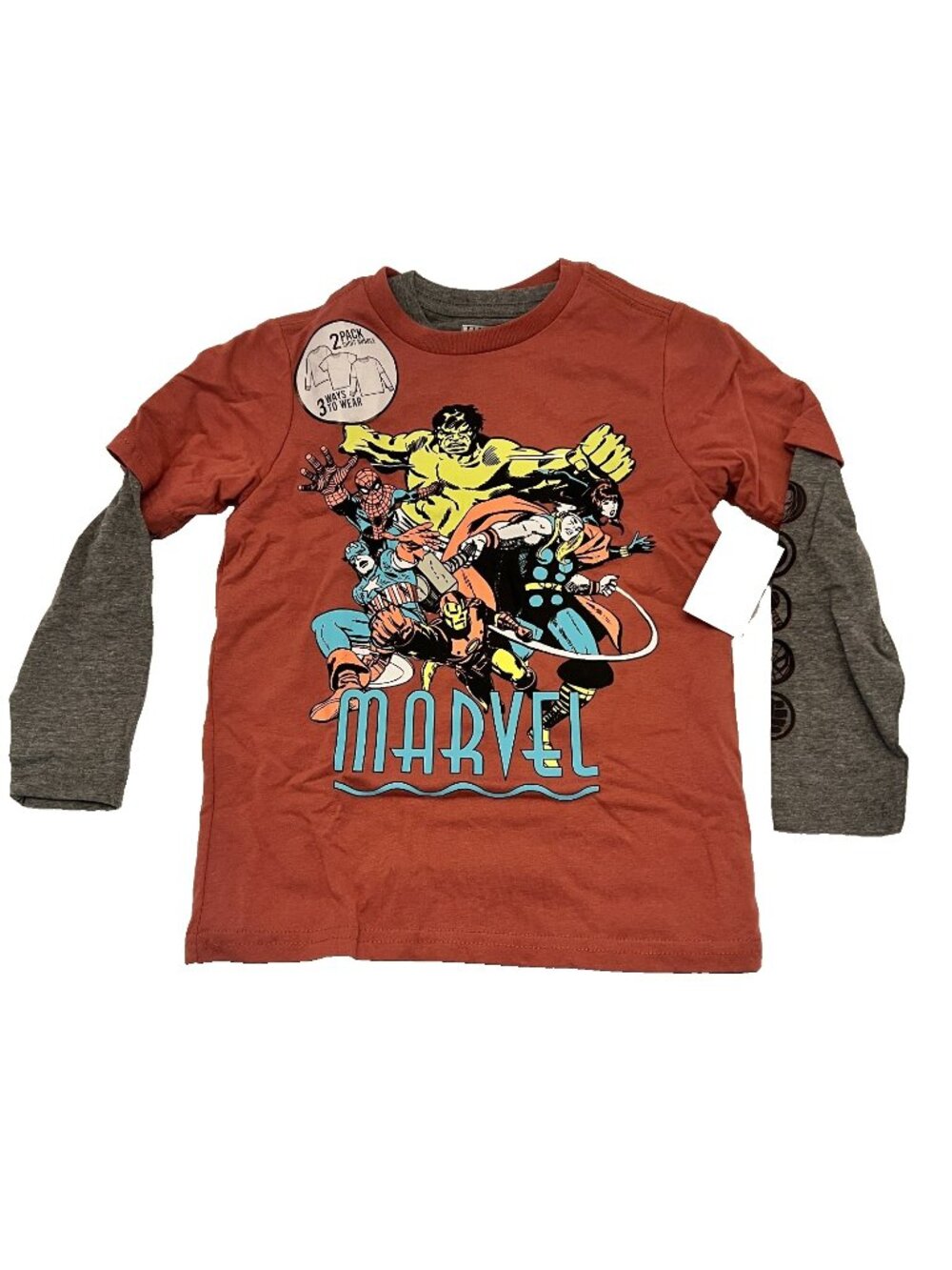 Marvel Classic Avengers LS/SS Graphic T-Shirt 2Pk Sz XS (4-5) Hulk Thor Etc